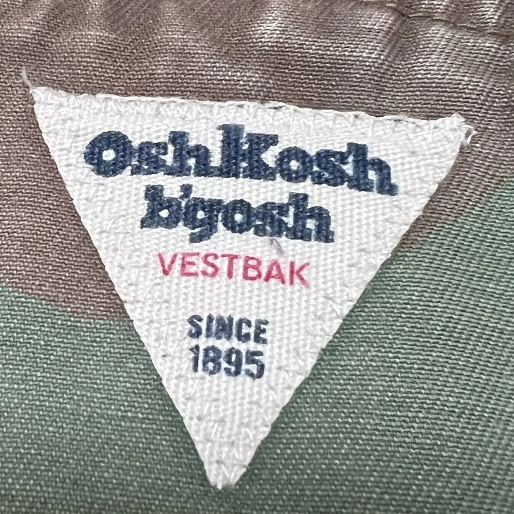 OshKosh b'gosh Vestbak Camo Cargo Overalls 18 Months Snap Leg Distressed Army
